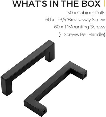 4mm-5mm Thickness Matte Black Square Cabinet Handles for Customized Size in 5 Inch