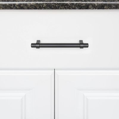6.63-inch Stainless Steel Straight Bar Cabinet Handle 5-inch Hole Center Flat Black