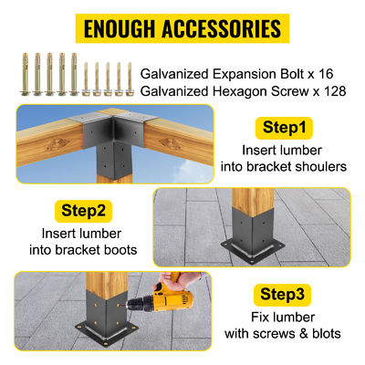 Advanced Outdoor Spaces Steel Pergola Kit with Wood Stand and Customized Brackets
